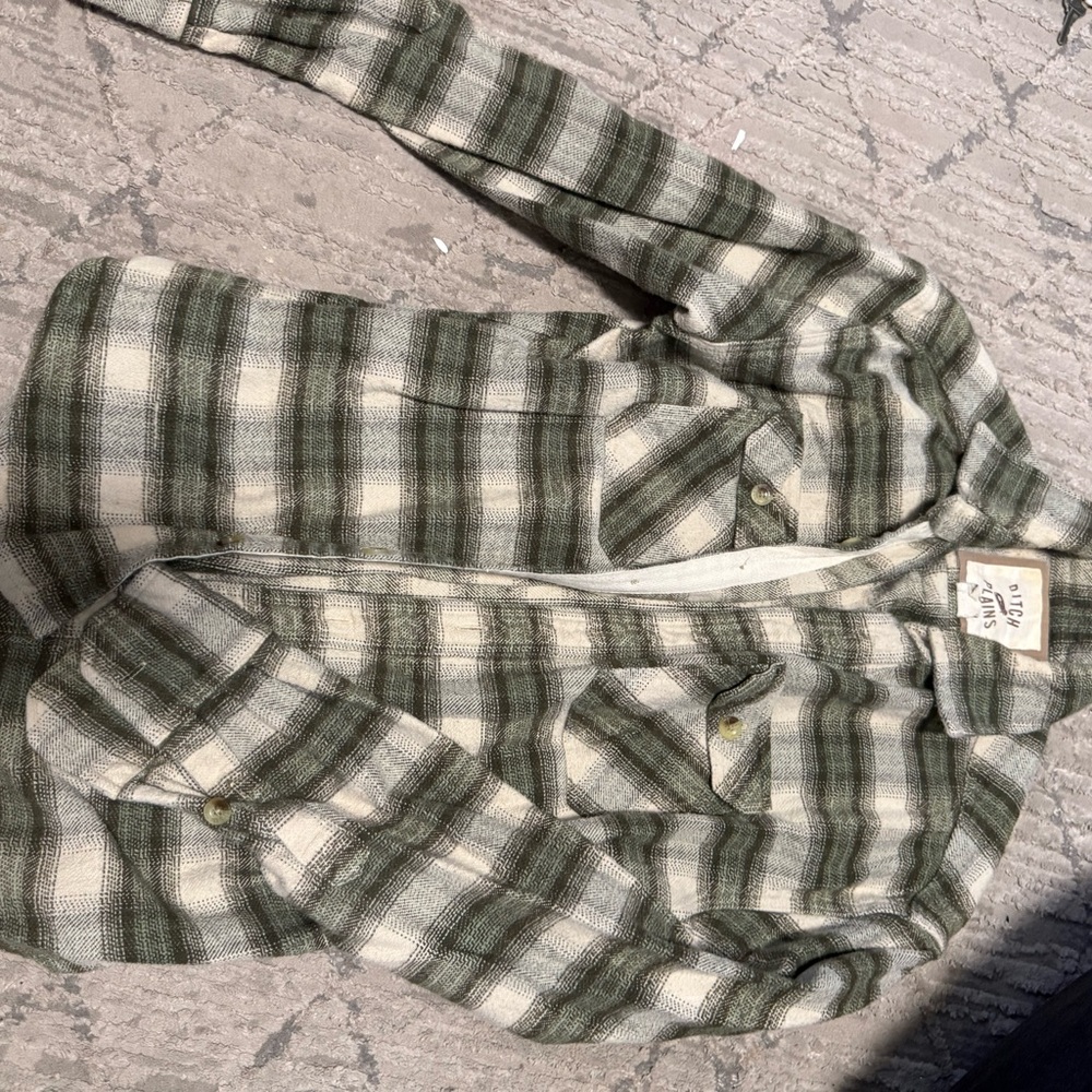 Green and White Plaid Button-Up Shirt